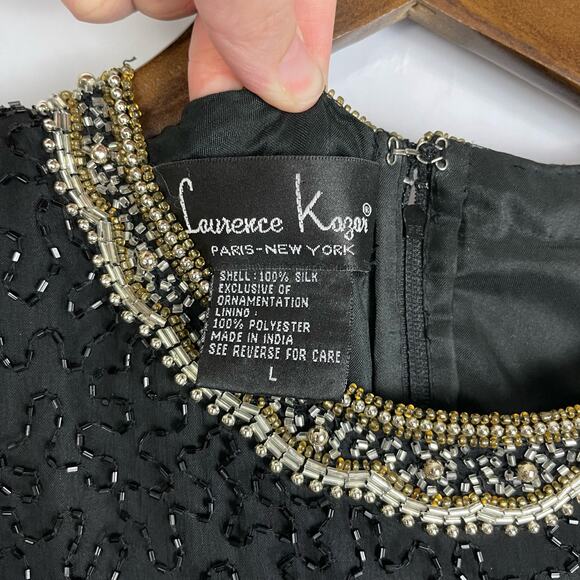 Vintage Laurence Kazer | M/L 80s Beaded & Sequins Silk Elegant Formal Blouse - Picture 12 of 13